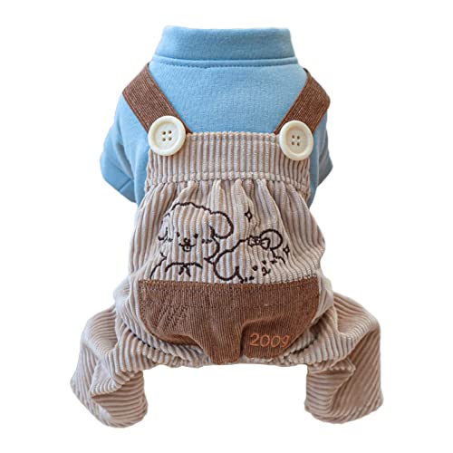 FENOHREFE Hunde Cordmantel Kleine Hunde Niedlicher Cordstoff Cartoon Muster Haustier Hosenträger Overalls Kleidung Blaue Farbe Haustier Hosenträger von FENOHREFE