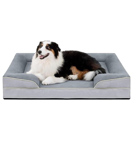 FERPOSH Luxuriöses und bequemes Plüsch-Hundebett mit abnehmbarem und waschbarem Deckel, rutschfeste Unterseite, geeignet für große, mittelgroße und kleine Hunde, Hundesofa, 132,1 x 104,1 cm, Grau von FERPOSH