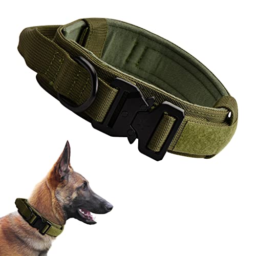 Halsband Hund, Verstellbare Militär Halsband Taktisches Hundehalsband mit Kontrollgriff, Nylon Hundehalsband für Mittlere Große Hunde Jagd Training Outdoor, mit Robuste Metallschnalle, M (Grün) von FESSOSKO