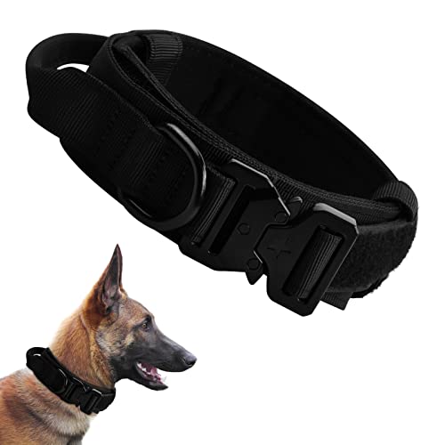 Halsband Hund, Verstellbare Militär Halsband Taktisches Hundehalsband mit Kontrollgriff, Nylon Hundehalsband für Mittlere Große Hunde Jagd Training Outdoor, mit Robuste Metallschnalle, M (Schwarz) von FESSOSKO