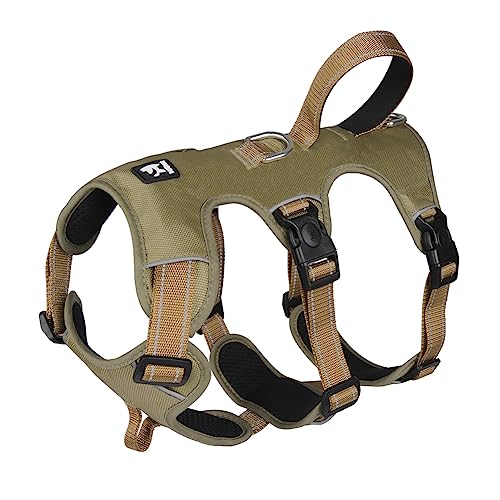 FEimaX Anti Zug Hundegeschirr, Hundegeschirr Grosse Hunde Brustgeschirr Verstellbar Reflektierend Geschirr Hund Weich Atmungsaktiv Sicherheitsgeschirr mit Steuergriff, Khaki, XL von FEimaX