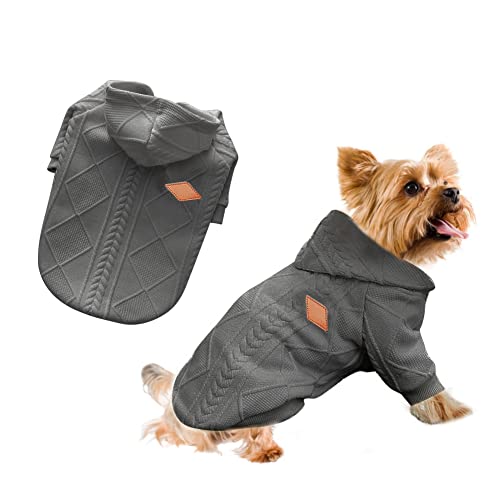 FEimaX Hundepullover mit Kapuze, Haustierpullover mit Reißverschluss, Katzen, warmes Sweatshirt, Winter-Kapuzenmantel, Kleidung, Welpen, Strickware, Bekleidung für kleine, Katzen (X-Large, Grau) von FEimaX