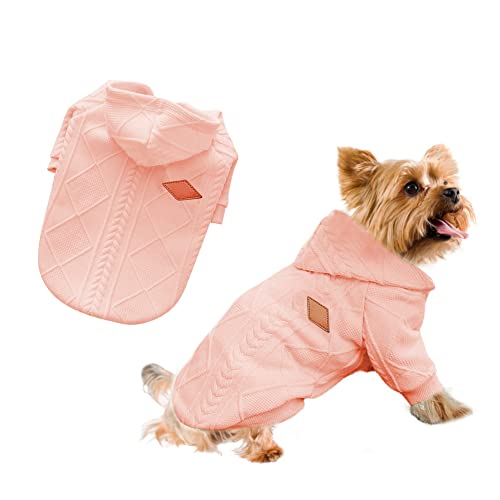 FEimaX Hundepullover mit Kapuze, Haustierpullover mit Reißverschluss, Katzen, warmes Sweatshirt, Winter-Kapuzenmantel, Kleidung, Welpen, Strickware, Bekleidung für kleine, Katzen (X-Large, Rosa) von FEimaX