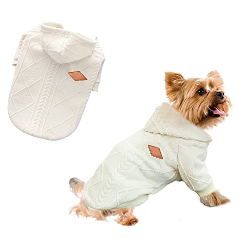 FEimaX Hundepullover mit Kapuze, Haustierpullover mit Reißverschluss, Katzen, warmes Sweatshirt, Winter-Kapuzenmantel, Kleidung, Welpen, Strickware, Bekleidung für kleine, Katzen (X-Large, Weiß) von FEimaX