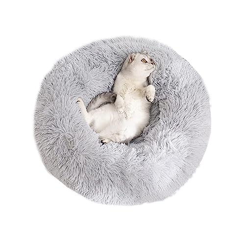 Hundebett kleine hunde/katzenbett rund xs,Donut flauschig Hundebetten waschbar, Flocke hundehütte indoor, Hundekorb mittelgroße hunde bett, Rutschfest kuschelbett hundekörbchen(Braun) (light grey-50) von FFTANXS