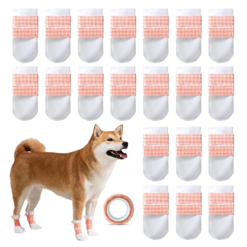 FFWTPY 20 Stück Einweg-Hundeschuhe Pfotenschutz Atmungsaktive Hunde Schuhe Wasserdicht Outdoor für kleine Hunde mit Bandage Orange M von FFWTPY