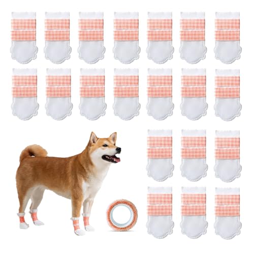 FFWTPY 20 Stück Einweg-Hundeschuhe Pfotenschutz Atmungsaktive Hunde Schuhe Wasserdicht Outdoor für kleine Hunde mit Bandage Orange S von FFWTPY