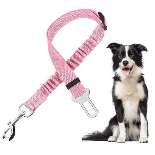 FFWTPY Hunde Sicherheitsgurt für Auto Reflexion Verstellbarer Reflexion Elastischer Ruckdämpfung Hundegurt mit Starke Karabiner und Universalstecker (Rosa) von FFWTPY