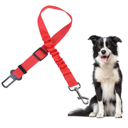 FFWTPY Hunde Sicherheitsgurt für Auto Reflexion Verstellbarer Reflexion Elastischer Ruckdämpfung Hundegurt mit Starke Karabiner und Universalstecker (Rot) von FFWTPY