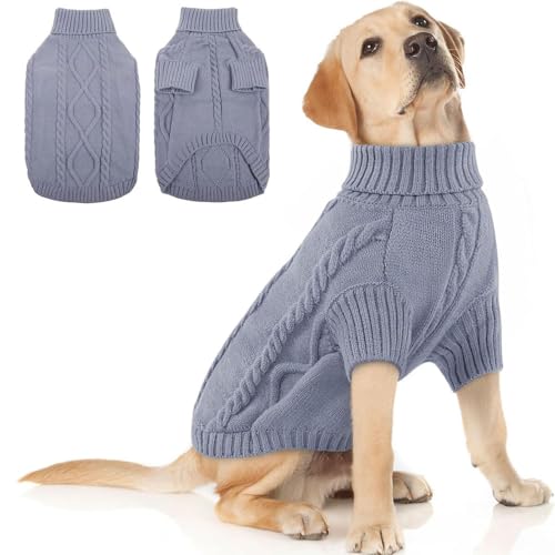 FFWTPY Hundepullover für Große und Mittelgroße Hunde mit Hohem Kragen Weicher Hundepulli Warmer Hunde Pullover Winter Strickpullover für Haustiere Hundekleidung Hund Pullover für Hunde （Grau/L） von FFWTPY