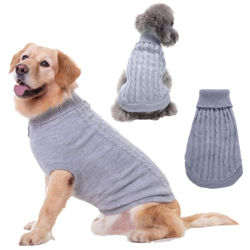 FFWTPY Hundepullover für Große und Mittelgroße Hunde mit Hohem Kragen Winter Weicher und Warmer Hundepulli Strickweste für Innen und Außenbereich Hundekleidung Hund Pullover （Grau/L von FFWTPY