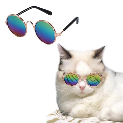 FFWTPY Sonnenbrillen für Hunde Katzen UV-Schutz Motorradbrille Runde Haustierbrille Mode Lustige für Cosplay Partys Kostüm Foto Requisiten (Mehrfarbig) von FFWTPY