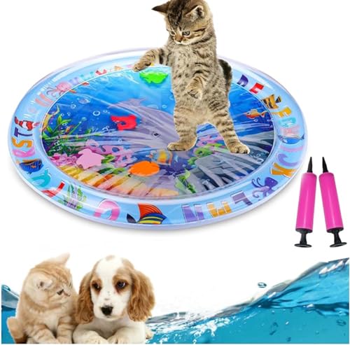 FGAQLUK Große Wasser-Sensor-Spielmatte for Katzen, Haustier-Wasser-Sensor-Spielmatte, Aufblasbare Wasser-Sensor-Katzenmatte for Hauskatzen, Interaktives Katzen-Spritzmatten-Spielzeug Mit Ozean-Thema(C von FGAQLUK