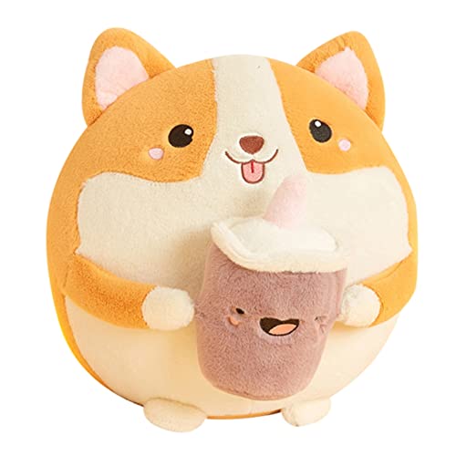 FGKDNCJQ Bubble Tea Plüschtier, 30 cm, Süßes Corgi-Hundespielzeug, Plüsch Mit Bubble Tea Cup, Plüschtier, Gefülltes Corgi-Stofftier, Bequemes Corgi-Plüschkissen, Flauschiges Hunde-Plüschtier, Gesche von FGKDNCJQ