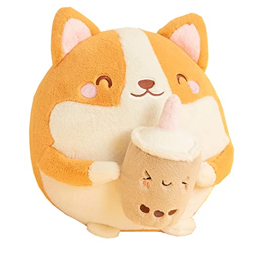 FGKDNCJQ Bubble Tea Plüschtier, 30 cm, Süßes Corgi-Hundespielzeug, Plüsch Mit Bubble Tea Cup, Plüschtier, Gefülltes Corgi-Stofftier, Bequemes Corgi-Plüschkissen, Flauschiges Hunde-Plüschtier, Gesche von FGKDNCJQ