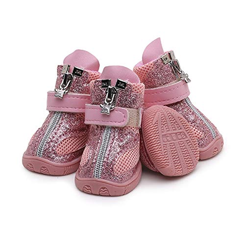 FGVHJOJXA Pet Schuhe Sommer Welpen Hund Sandalen Kleine Hundeschuhe Atmungsaktive Mesh Hundestiefel(Color:Pink,Size:2) von FGVHJOJXA