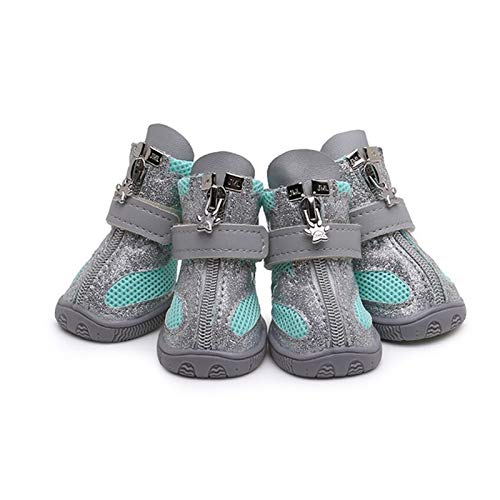 FGVHJOJXA Pet Schuhe Sommer Welpen Hund Sandalen Kleine Hundeschuhe Atmungsaktive Mesh Hundestiefel(Color:Silver Green,Size:2) von FGVHJOJXA