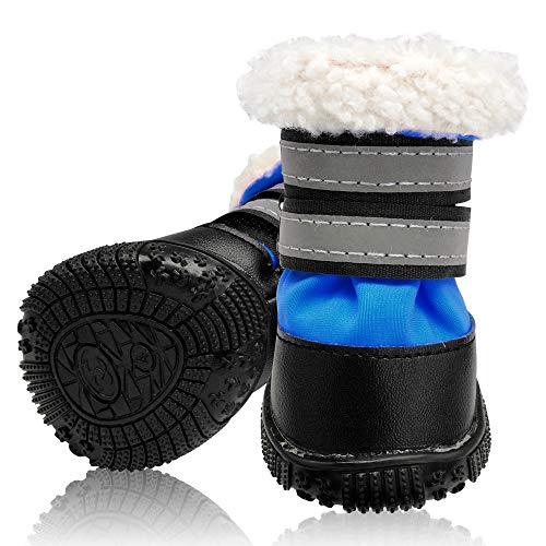 FGVHJOJXA Winter-Hundeschuhe wasserdichte Stiefel Pet Schuhe mittlere und kleine Hundesocken Anti-Rutsch-Hundeschuhe Short Boots Reflektierende(Color:Blue,Size:2) von FGVHJOJXA