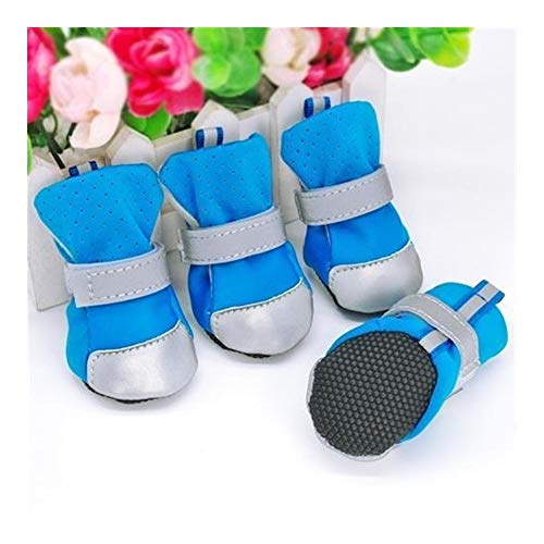 FGVHJOJXA wasserdichte Hundeschuhe warme Haustier-Winter-Hunde Schuhe Socken Reflective Anti-Rutsch-Regen Schnee Stiefel Booties for kleine Hunde Katzen Chihuahua(Color:Blue,Size:Large) von FGVHJOJXA