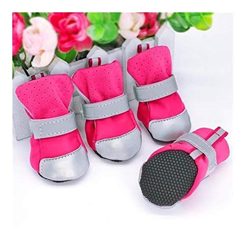 FGVHJOJXA wasserdichte Hundeschuhe warme Haustier-Winter-Hunde Schuhe Socken Reflective Anti-Rutsch-Regen Schnee Stiefel Booties for kleine Hunde Katzen Chihuahua(Color:Rose,Size:Large) von FGVHJOJXA