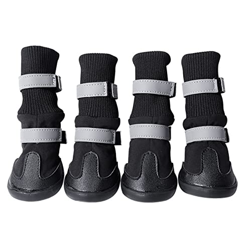 FGVHJOJXA wasserdichte Hundestiefel Winter Reflektierende Haustierschuhe Outdoor Anti-Rutsch-Schneeschuhe Pfotenschutz for mittelgroße Hunde(Color:Black,Size:Large) von FGVHJOJXA