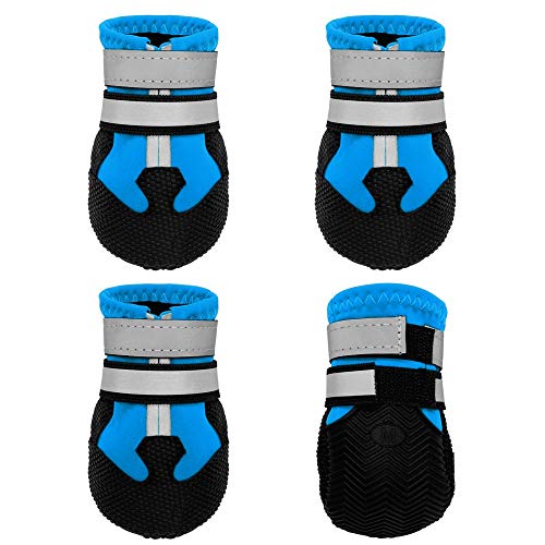 FGVHJOJXA wasserdichte Schuhe for Hunde Reflektierende Hundeschuhe Regen Stiefel Anti-Rutsch-Warm Hund Schnee-Aufladungen Große, Mittlere Und Kleine Hunde(Color:Blue,Size:Large) von FGVHJOJXA