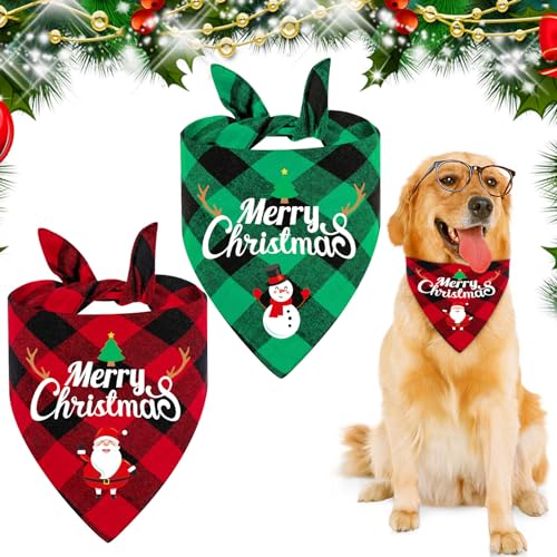 2 Stück Halstuch für Hunde Katze, Weihnachten Hund Bandana, Halstuch Hund, Klassisches Kariertes Hundehalstuch, Für Kleine Mittelgroße Große Hunde Katzen (A) von FGen