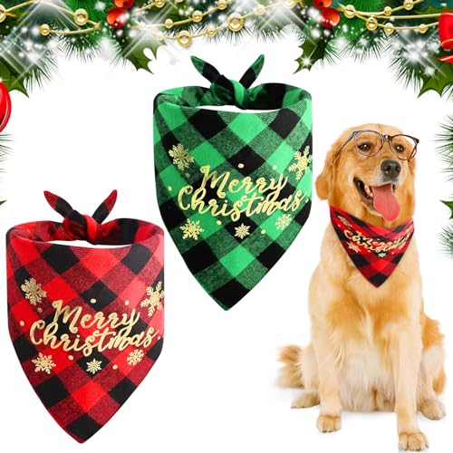 2 Stück Halstuch für Hunde Katze, Weihnachten Hund Bandana, Halstuch Hund, Klassisches Kariertes Hundehalstuch, Für Kleine Mittelgroße Große Hunde Katzen (B) von FGen