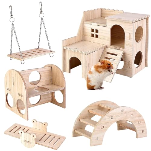 5-teiliges Hamsterhaus, Zubehör für Hamster, Holzspielzeug für Hamster, Hamster, Hamster, Zubehör für Hamster, Tamia, Chinchilla von FGen