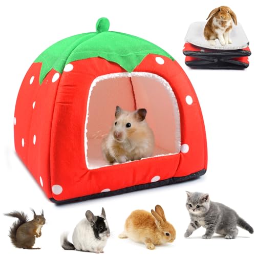 Meerschweinchen Bett,Meerschweinchen Betthöhle, Strawberry Indoor Meerschweinchenkäfig, Waschbarer, Abnehmbarer Schlafsack, geeignet für Hamster, Zwergkaninchen, Chinchillas und Igel von FGen