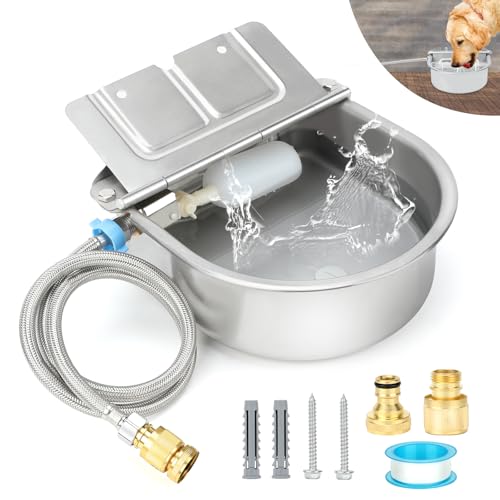 FHTONGE 304 Edelstahl Automatischer Hund Wassernapf Spender mit Schwimmerventilen Drainage, Große Auto Fill Hund Wassernapf für Outdoor Big Dog Vieh Geflügel Pferd Kuh Ziege Schwein Huhn Ente von FHTONGE