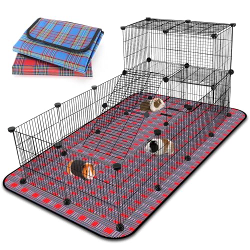 FHTONGE, extra großer Meerschweinchenkäfig Loft, mit 2 wasserdichten Betten, DIY-erweiterbar, Laufstall mit Matte, modular für Ratten, Hamster, Chinchillakaninchen, (24x C und C Panels) von FHTONGE