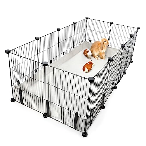 FHTONGE Großer Meerschweinchenkäfig mit Bodenfalle, 2,4 m², Meerschweinchen-Laufstall mit wasserdichter C&C-Käfigauskleidung, 122 x 61 cm, Metall, Kleintierkäfig für Hamster, Igel, Hasen (12 x von FHTONGE