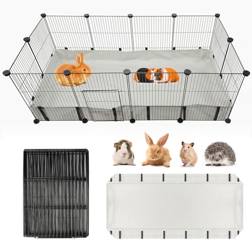 FHTONGE Meerschweinchen Käfig mit wasserdichte Bodenplane Set, 120×60×40 cm Kleintiergehege und 600D Oxford-Stoff Unterlage für Käfig, DIY Meerschweinchen Gehege Innen für Zwergkaninchen Hamster von FHTONGE