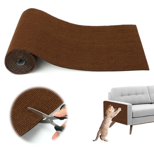 FHTONGE Selbstklebend Kratzmatte Katze, 200×40cm Katzen Kratzbrett Wand DIY Trimmbar Katzen kratzschutz Matte Kratzteppich für Wand MöBel Tür Sofa (Braun) von FHTONGE