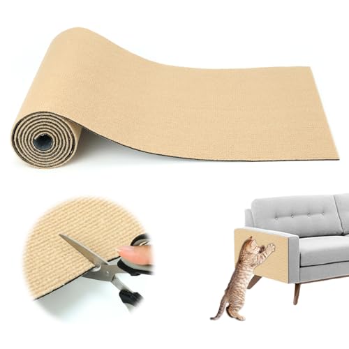 FHTONGE Selbstklebend Kratzmatte Katze, 200×40cm Katzen Kratzbrett Wand DIY Trimmbar Katzen kratzschutz Matte Kratzteppich für Wand MöBel Tür Sofa (Khaki) von FHTONGE