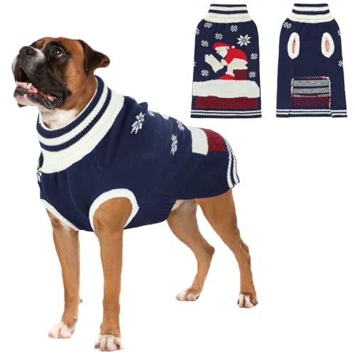 FHTONGE Weihnachtspullover für Hunde mit Loch für die Leine, Rollkragenpullover für mittelgroße und große Hunde, dickes, warmes Hunde-Sweatshirt, Haustier-Pullover für Hunde bei kaltem Wetter, Größe L von FHTONGE