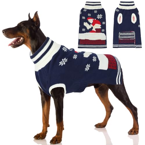 FHTONGE Weihnachtspullover für Hunde mit Loch für die Leine, Rollkragenpullover für mittelgroße und große Hunde, dickes, warmes Hunde-Sweatshirt, Haustier-Pullover für Hunde bei kaltem Wetter, Größe von FHTONGE