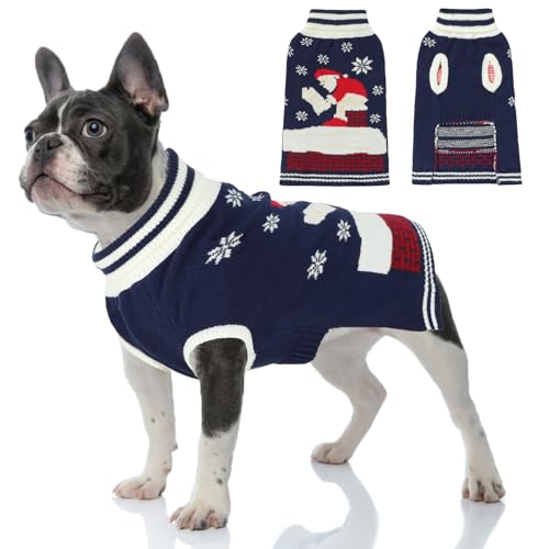 FHTONGE Weihnachtspullover für Hunde mit Loch für die Leine, Rollkragenpullover für mittelgroße und große Hunde, dickes, warmes Hunde-Sweatshirt, Haustier-Revers-Pullover für Hunde bei kaltem Wetter, von FHTONGE