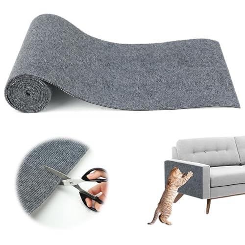 FHTONGE Selbstklebende Kratzmatte Katze, 200×40cm DIY Kratzteppich Katze Trimmbar Katzen Kratzbrett Wand für Kratzschutz Sofa Tür MöBel(Grau) von FHTONGE