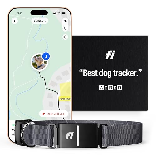 Fi Smartes Hundehalsband der Serie 3 – GPS-Hunde-Tracker und Aktivitäts- und Fitness-Monitor, wasserdicht, LED-Licht, Fluchtwarnungen, bundesweite Abdeckung [kostenlose 6-monatige Mitgliedschaft] von FI