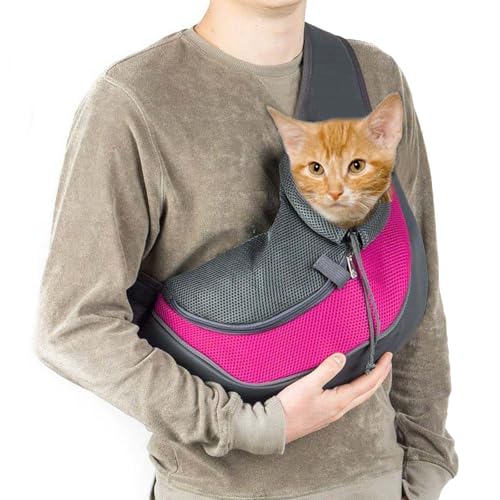 FIDFDID Pet Bag Cat and Dog Travel Portable Crossbody Shoulder Bag Puppy Shoulder Bag Pet Transport Bag Breathable Mesh Pet Backpack (L,Rose) von FIDFDID