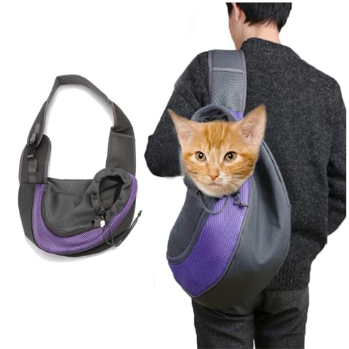 FIDFDID Pet Bag Cat and Dog Travel Portable Crossbody Shoulder Bag Puppy Shoulder Bag Pet Transport Bag Breathable Mesh Pet Backpack (L,Violet) von FIDFDID