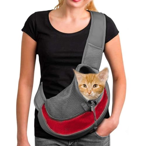 FIDFDID Pet Bag Cat and Dog Travel Portable Crossbody Shoulder Bag Puppy Shoulder Bag Pet Transport Bag Breathable Mesh Pet Backpack (L,red) von FIDFDID