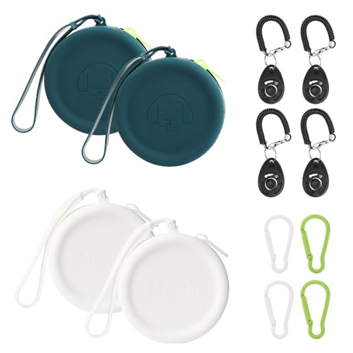 FIDHOW Leckerli-Tasche aus Silikon, 4 Stück, Ideal für Hundetraining,Die Taschengröße ist praktisch, leicht zu reinigen, geruchlos und verfügt über EIN Reißverschluss-Design (Grün und Weiß) von FIDHOW