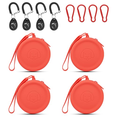 FIDHOW Leckerli-Tasche aus Silikon, 4 Stück, Ideal für Hundetraining,Die Taschengröße ist praktisch, leicht zu reinigen, geruchlos und verfügt über EIN Reißverschluss-Design (Rotwein) von FIDHOW