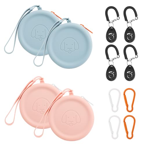 FIDHOW Leckerli-Tasche aus Silikon, 4 Stück, Ideal für Hundetraining,Die Taschengröße ist praktisch, leicht zu reinigen, geruchlos und verfügt über EIN Reißverschluss-Design (blau und rosa) von FIDHOW