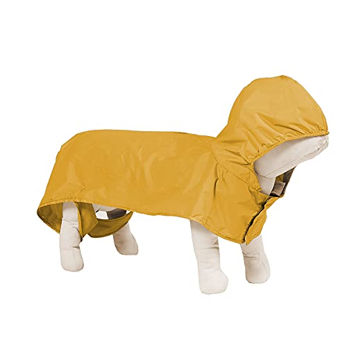 Fido Lily Wasserdichter Hunde-Regenmantel Poncho mit Kapuze für mittelgroße Hunde [Welsh Corgi], leichter Ripstop-Stoff mit 3M-Reflektorstreifen, Loch für Geschirr und Tasche, Größe M/Mango Gelb von FIDO & LILY