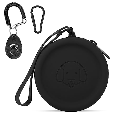 FIDWALL Leckerli-Tasche aus Silikon,mit Hundeklicker,Futtertasche für Hundetraining,Hundezubehör,Taschengröße,leicht zu reinigen,geruchlos, Reißverschluss-Design,tragbare Leckerli-Tasche(Schwarz) von FIDWALL