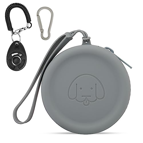 FIDWALL Leckerli-Tasche aus Silikon,mit Hundeklicker,Futtertasche für Hundetraining,Hundezubehör,Taschengröße,leicht zu reinigen,geruchlos, Reißverschluss-Design,tragbare Leckerli-Tasche(dunkelgrau) von FIDWALL